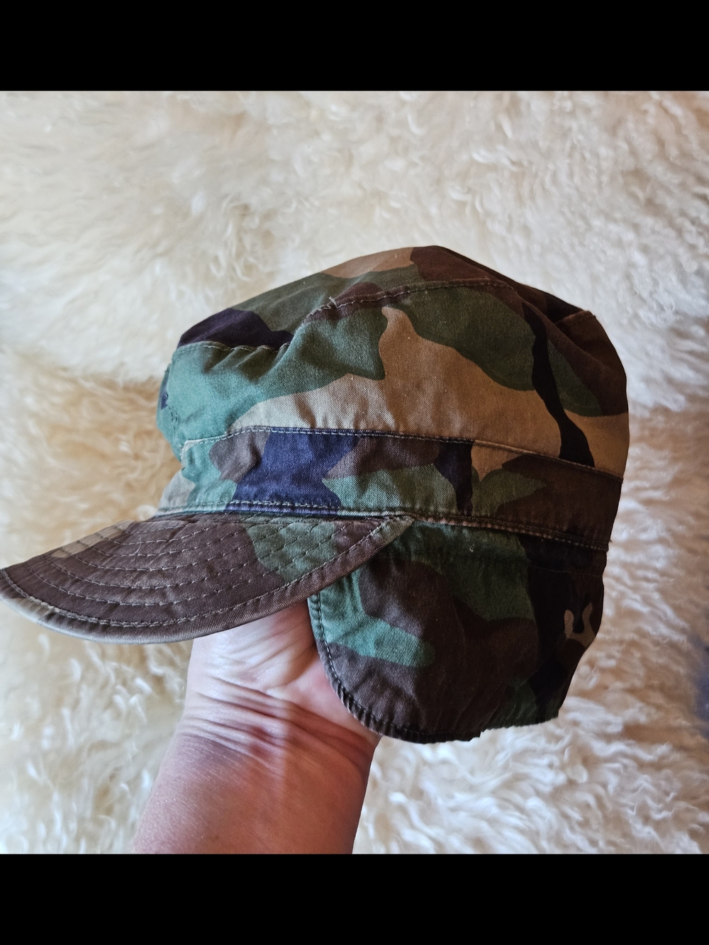 Vintage US Military Sz 6 1/2 Camouflage Army Cap - Green Camoflauge Small